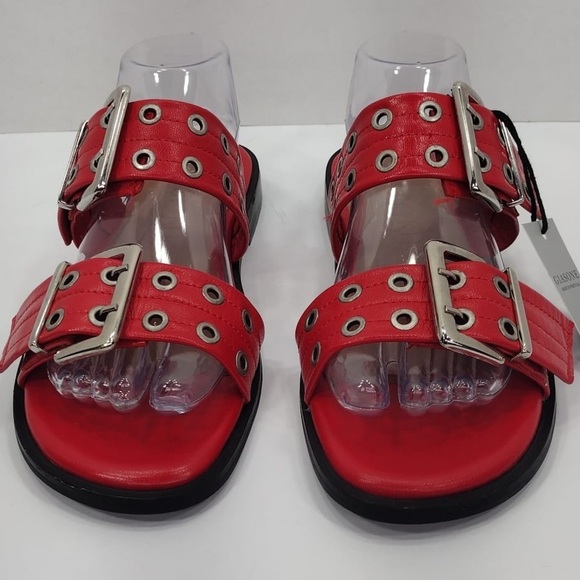 GIASONE Red Buckle Sandals with Silver Accents size 9.5 brand New